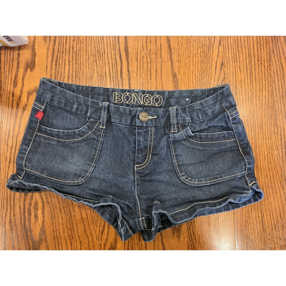 Y2K Bongo Dark Wash Stretch Denim Shorts Juniors Size 7 Low Rise Festival Baddie
